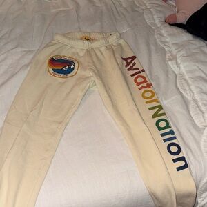 Aviator Nation Cream Sweatpants with Rainbow Logo